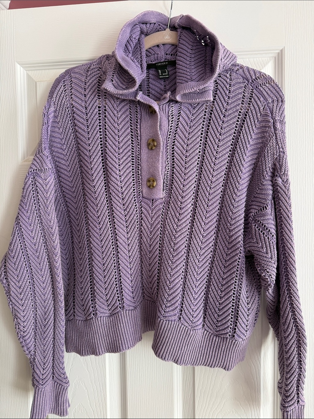Forever 21 Lavender hoodie sweater pullover crochet med 100% cotton sku54